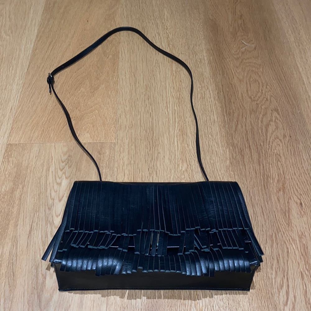 Proenza Schouler black leather fringe bag